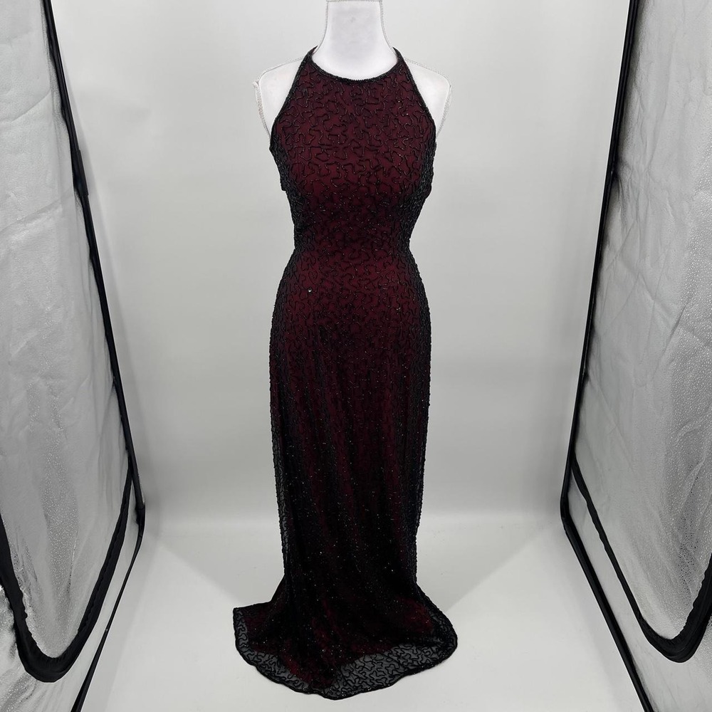 Vintage 90s Andretta Donatello Silk Beaded Maxi Dress Gown Gothic Romantic S